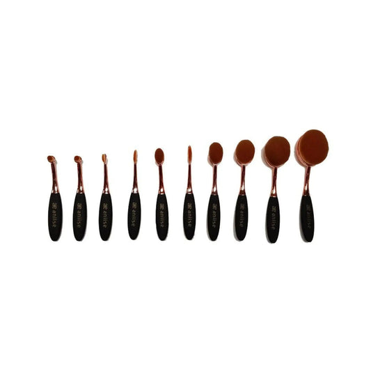 Synthetic Oval Makeup Brush Set - 10 Piece - Flawless Glow
